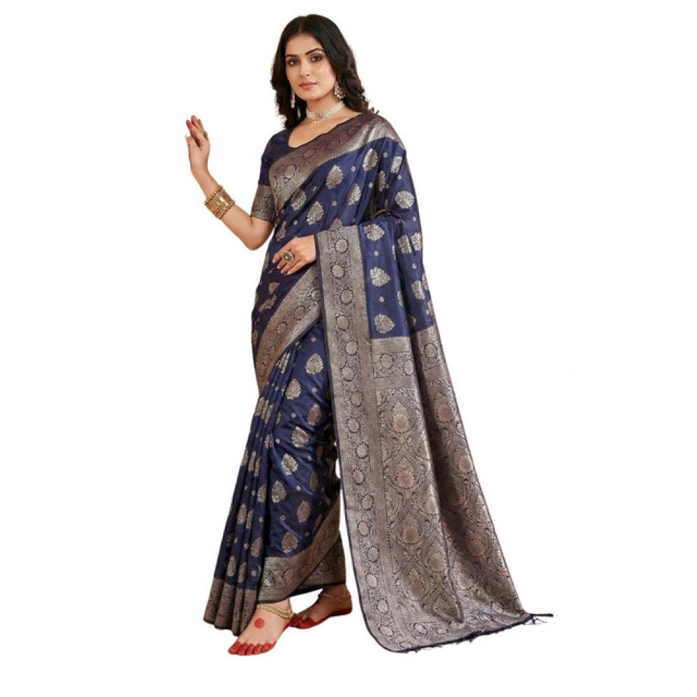 Women'S Silk Blend Printed Saree With Unstitched Blouse 5.5Mtr