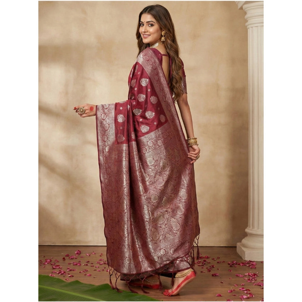 Women'S Silk Blend Printed Saree With Unstitched Blouse 5.5Mtr