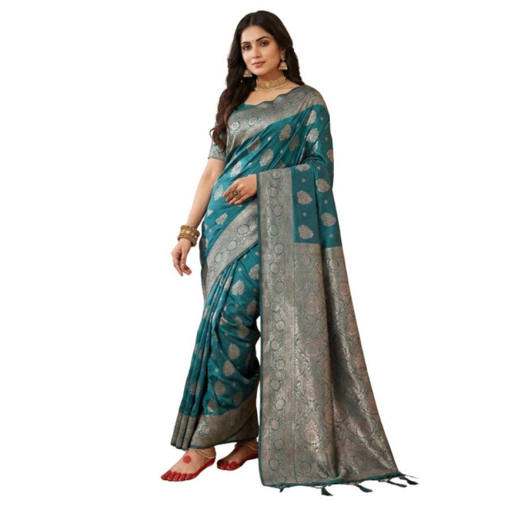 Women'S Silk Blend Printed Saree With Unstitched Blouse 5.5Mtr