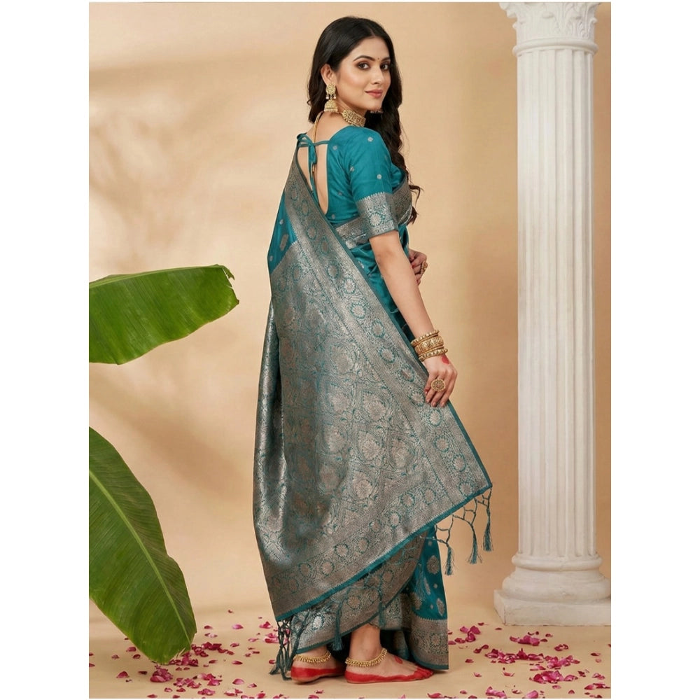 Women'S Silk Blend Printed Saree With Unstitched Blouse 5.5Mtr