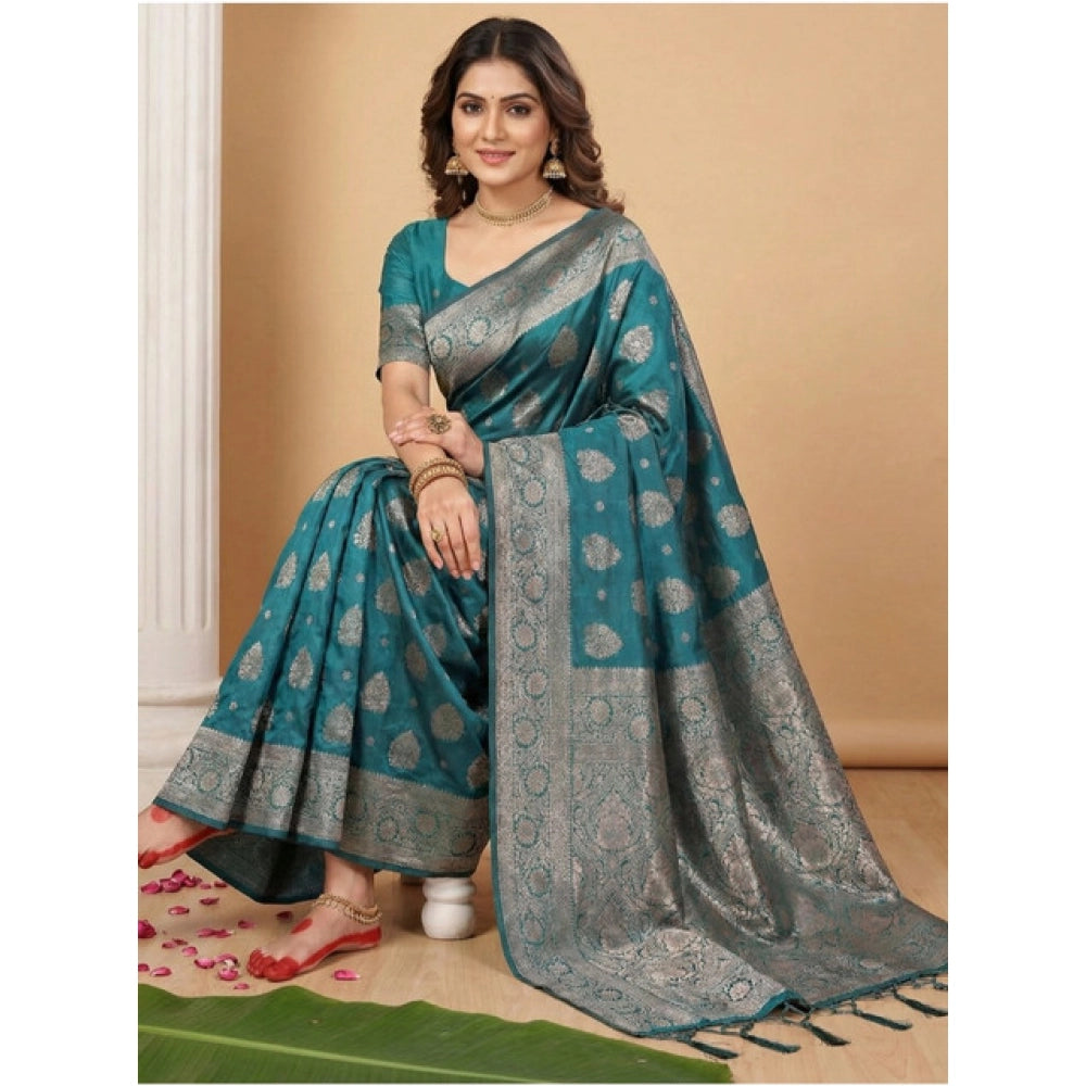 Women'S Silk Blend Printed Saree With Unstitched Blouse 5.5Mtr