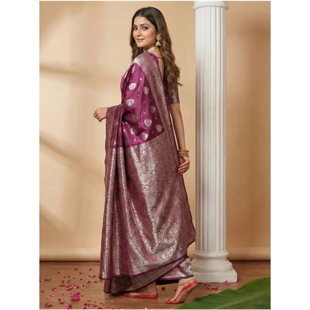 Women'S Silk Blend Printed Saree With Unstitched Blouse 5.5Mtr