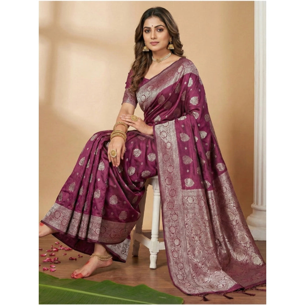 Women'S Silk Blend Printed Saree With Unstitched Blouse 5.5Mtr