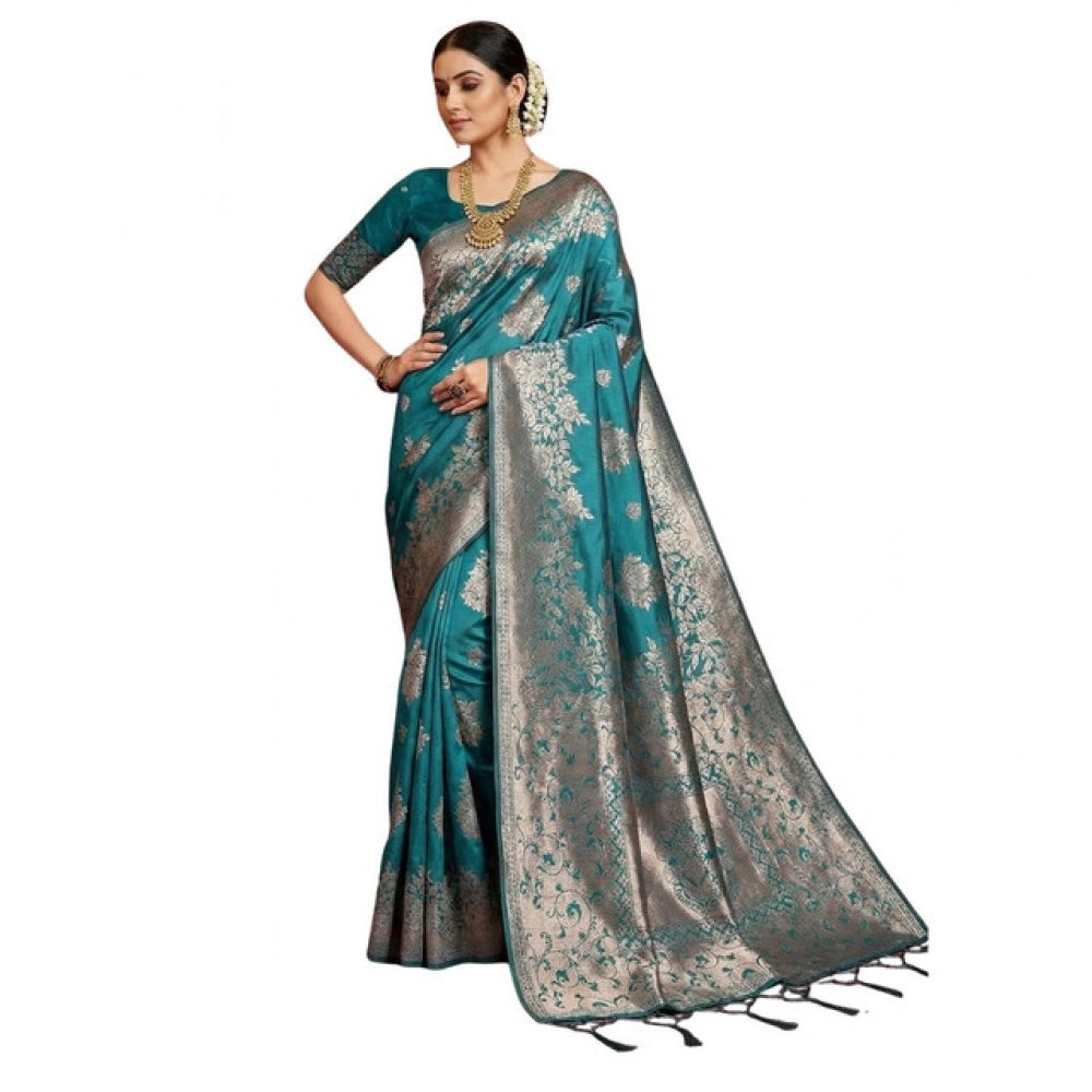 Women's Silk Blend Printed Saree With Unstitched Blouse 5.5Mtr (Sea Green) - VANSHELLE