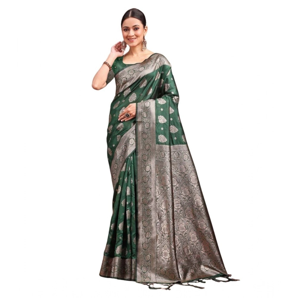 Women'S Banarasi Silk Printed Saree With Unstitched Blouse 5.5