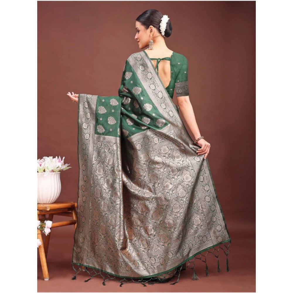 Women'S Banarasi Silk Printed Saree With Unstitched Blouse 5.5