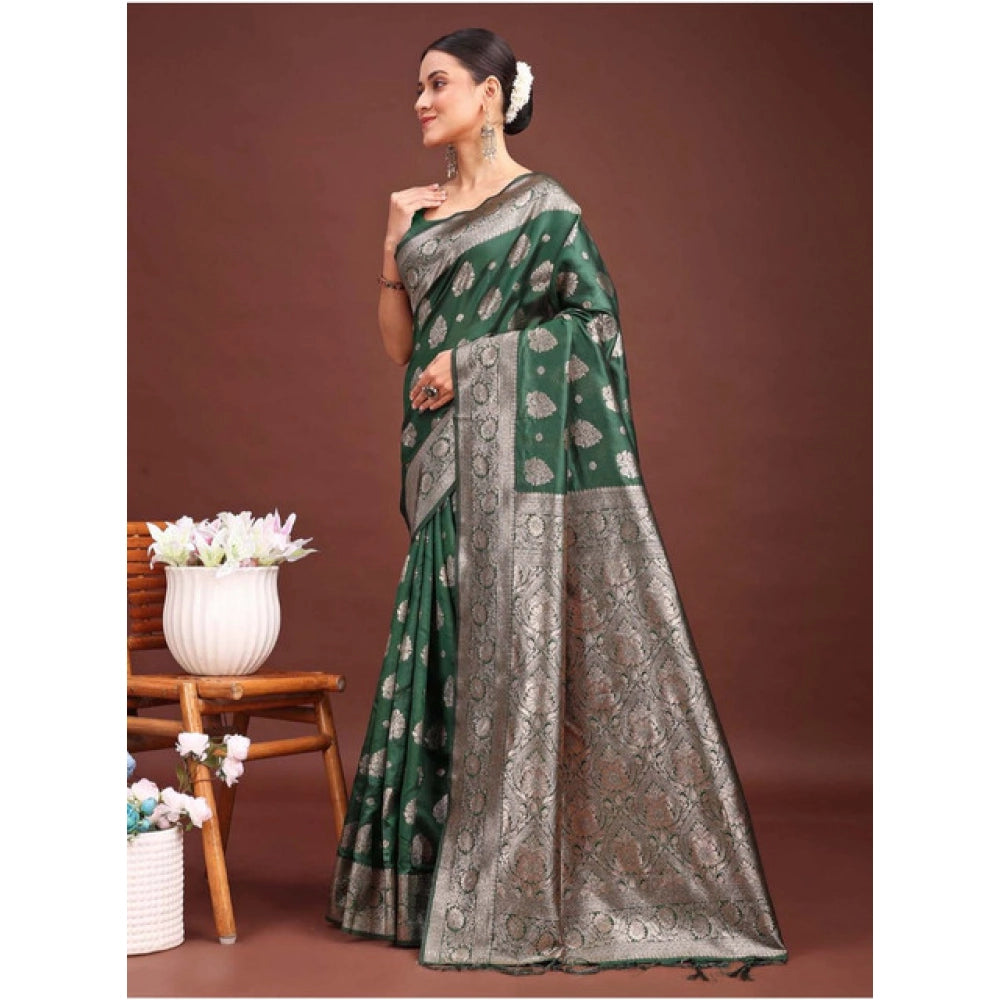 Women'S Banarasi Silk Printed Saree With Unstitched Blouse 5.5