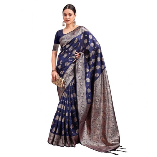 Women'S Banarasi Silk Printed Saree With Unstitched Blouse 5.5
