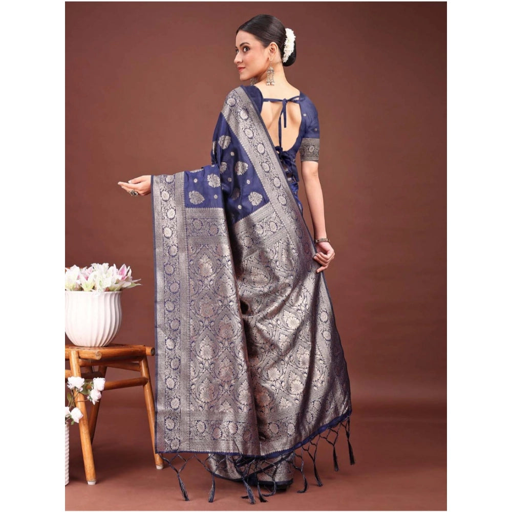 Women'S Banarasi Silk Printed Saree With Unstitched Blouse 5.5