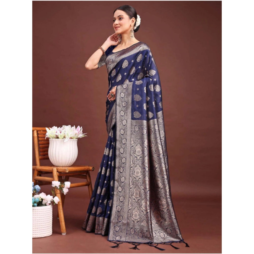 Women'S Banarasi Silk Printed Saree With Unstitched Blouse 5.5