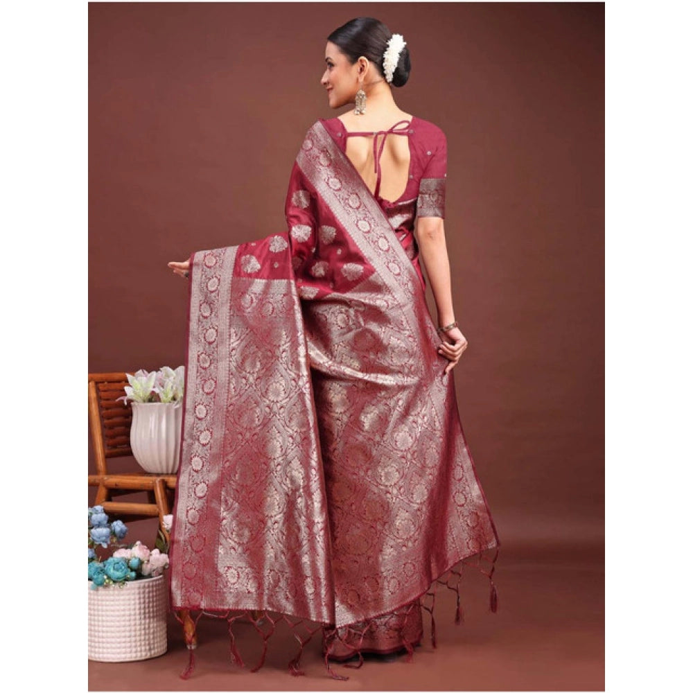 Women'S Banarasi Silk Printed Saree With Unstitched Blouse 5.5