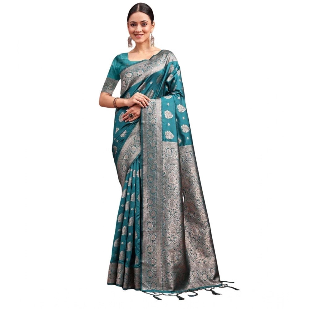 Women'S Banarasi Silk Printed Saree With Unstitched Blouse 5.5