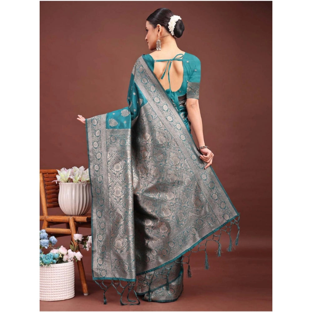 Women'S Banarasi Silk Printed Saree With Unstitched Blouse 5.5