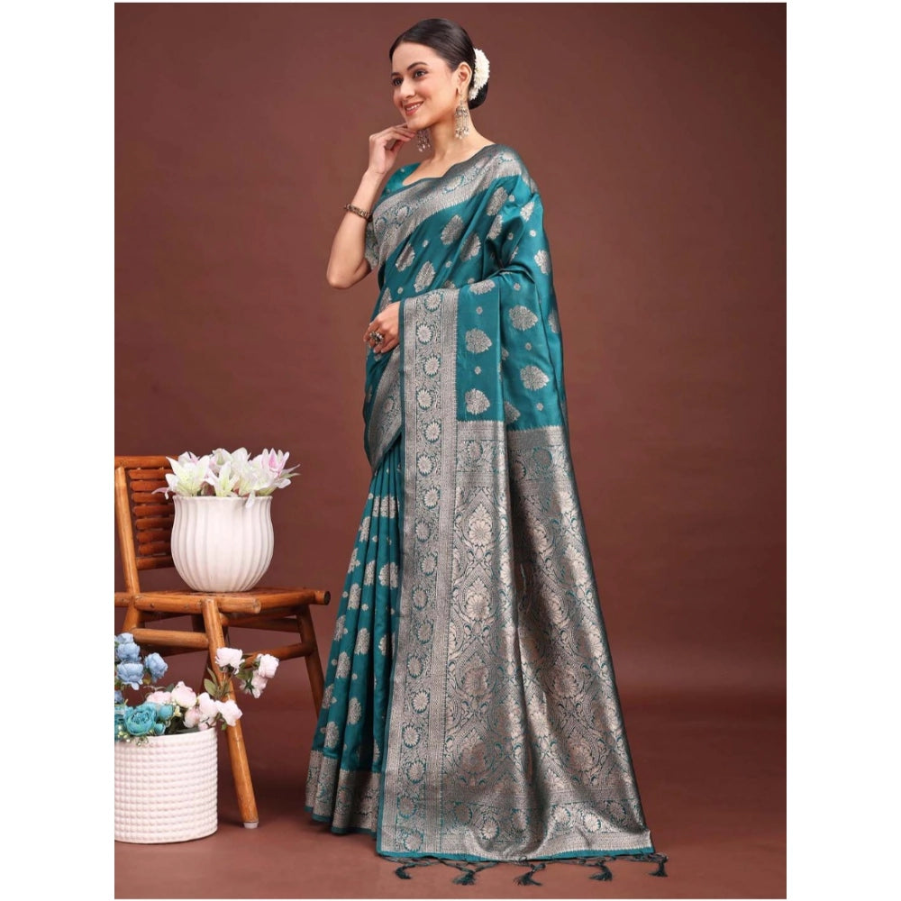 Women'S Banarasi Silk Printed Saree With Unstitched Blouse 5.5