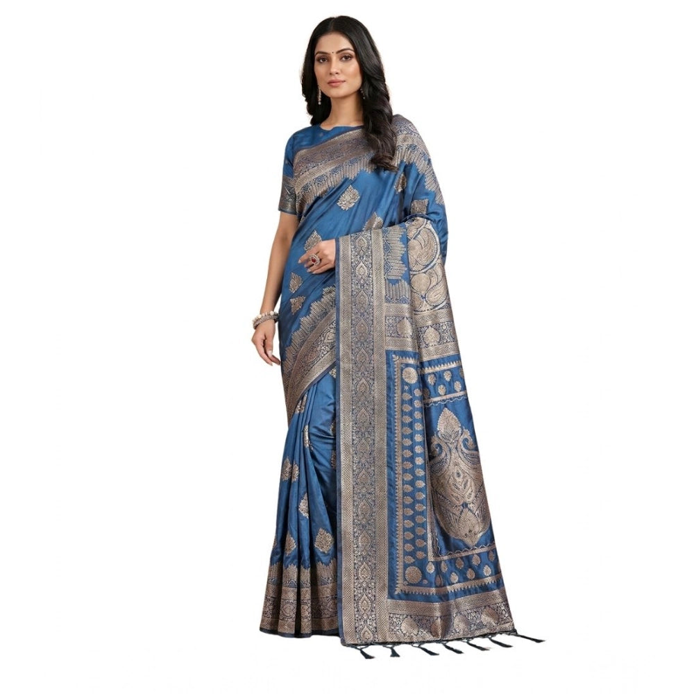 Women'S Silk Blend Printed Saree With Unstitched Blouse 5.5Mtr