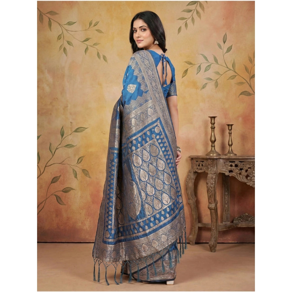 Women'S Silk Blend Printed Saree With Unstitched Blouse 5.5Mtr
