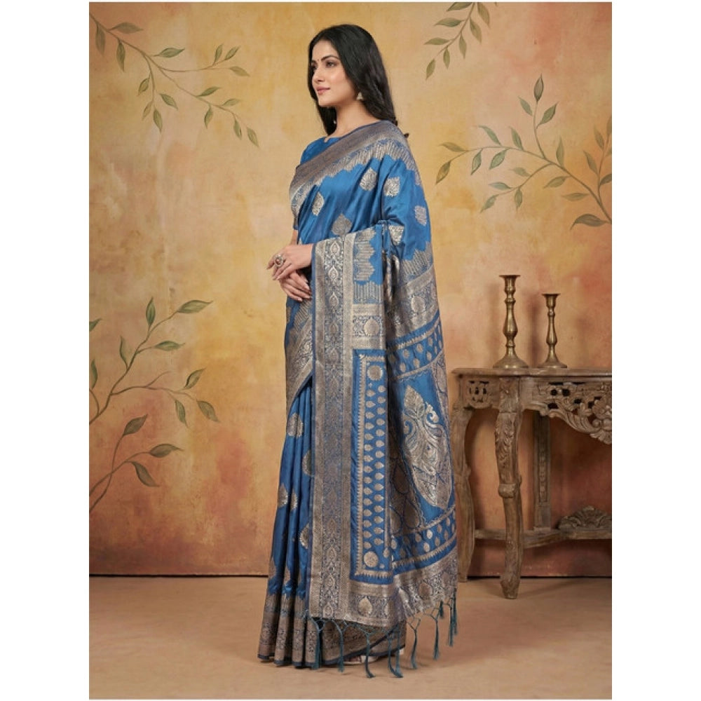 Women'S Silk Blend Printed Saree With Unstitched Blouse 5.5Mtr