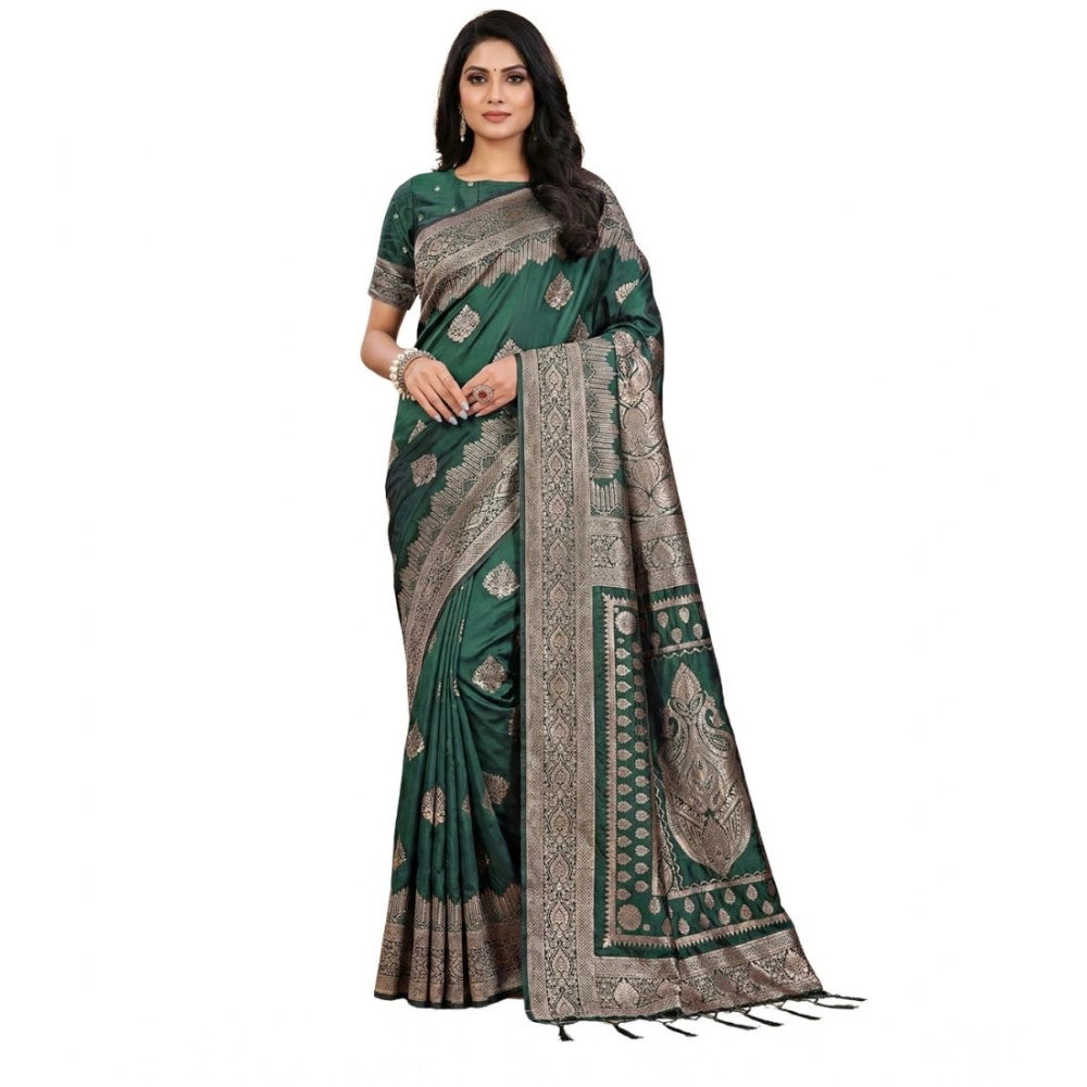 Women'S Silk Blend Printed Saree With Unstitched Blouse 5.5Mtr
