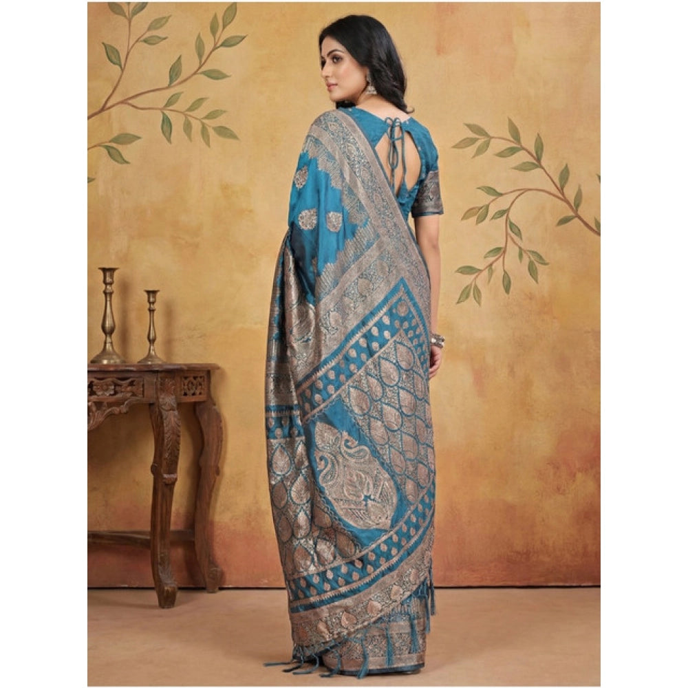 Women'S Silk Blend Printed Saree With Unstitched Blouse 5.5Mtr