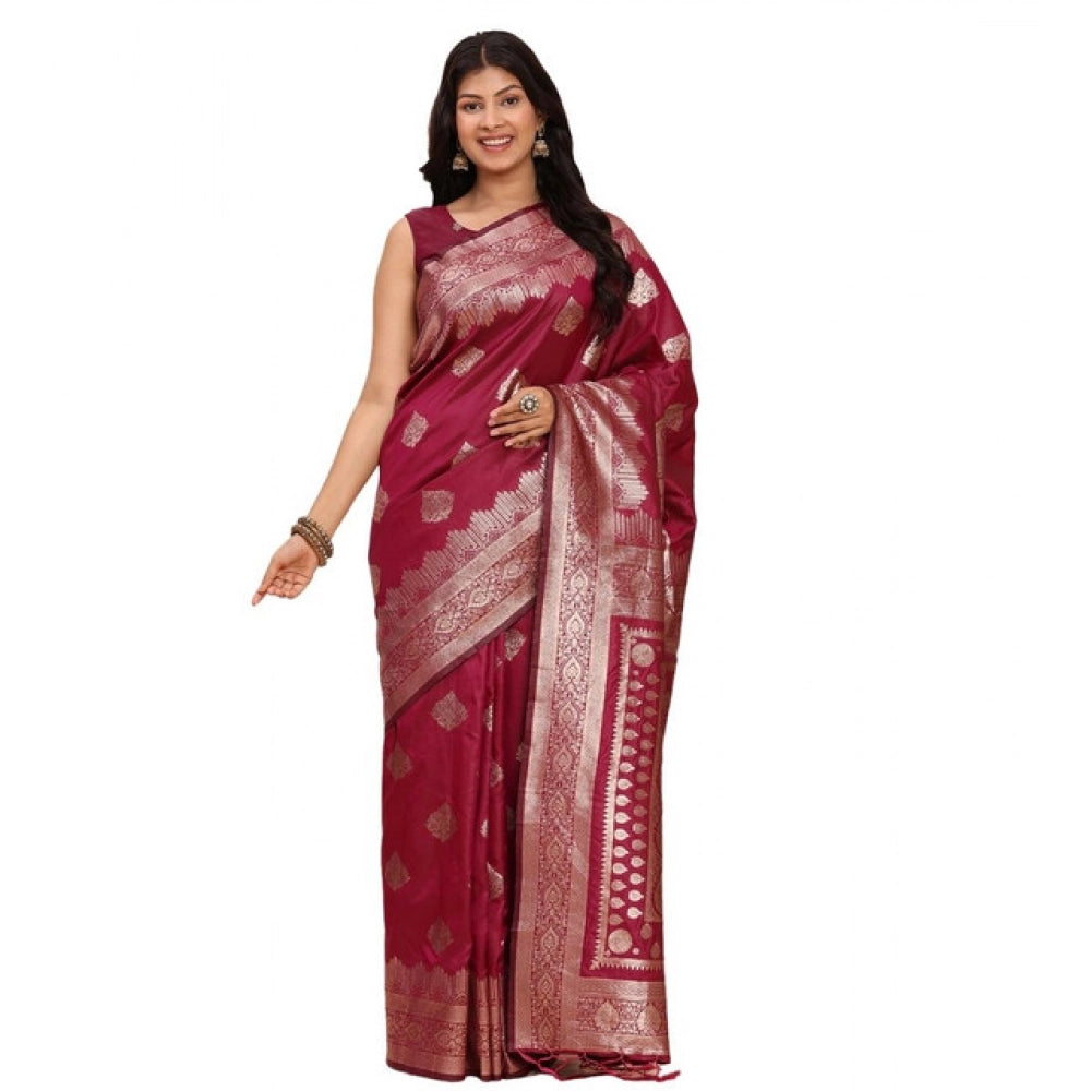 Women'S Banarasi Silk Printed Saree With Unstitched Blouse 5.5