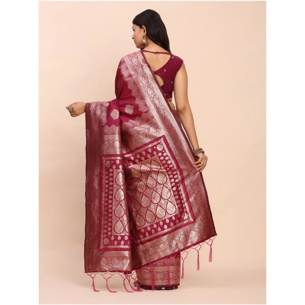 Women'S Banarasi Silk Printed Saree With Unstitched Blouse 5.5