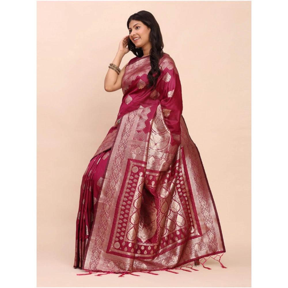 Women'S Banarasi Silk Printed Saree With Unstitched Blouse 5.5