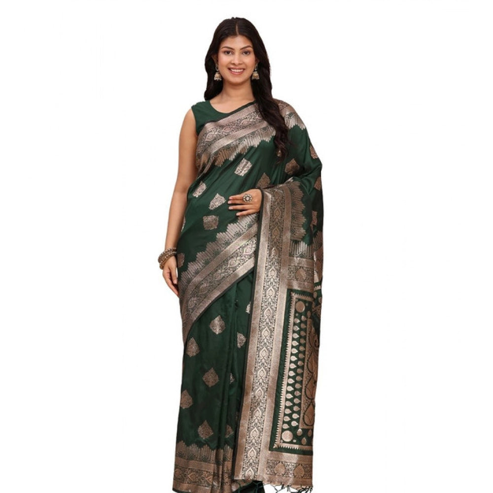 Women'S Banarasi Silk Printed Saree With Unstitched Blouse 5.5