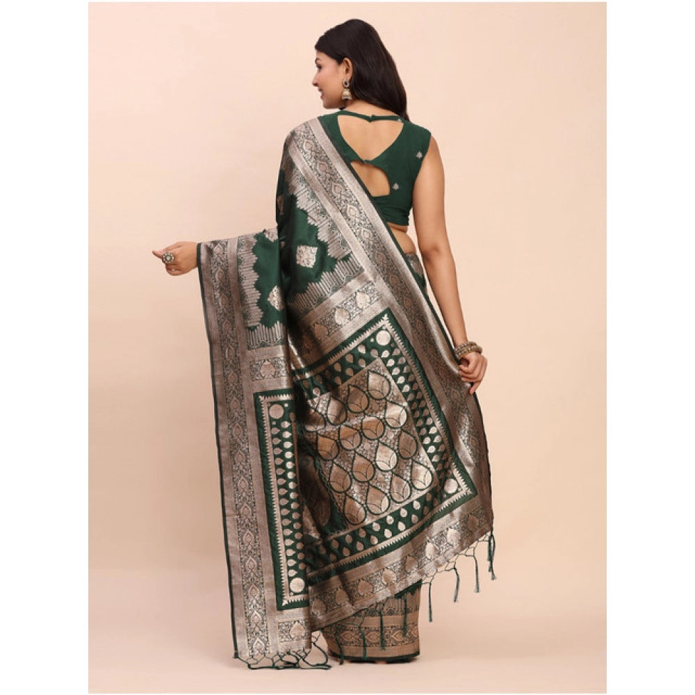 Women'S Banarasi Silk Printed Saree With Unstitched Blouse 5.5