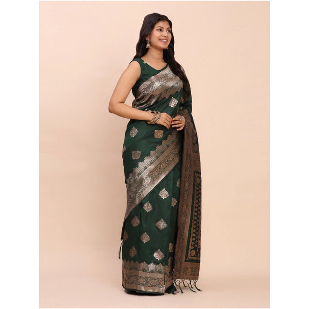 Women'S Banarasi Silk Printed Saree With Unstitched Blouse 5.5