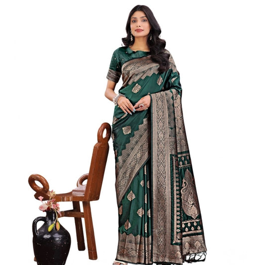 Women'S Silk Printed Saree With Unstitched Blouse 5.5Mtr (Gree