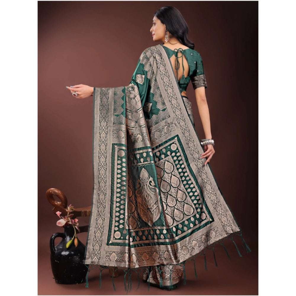 Women'S Silk Printed Saree With Unstitched Blouse 5.5Mtr (Gree
