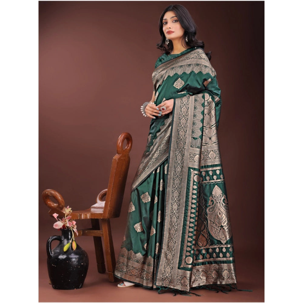 Women'S Silk Printed Saree With Unstitched Blouse 5.5Mtr (Gree