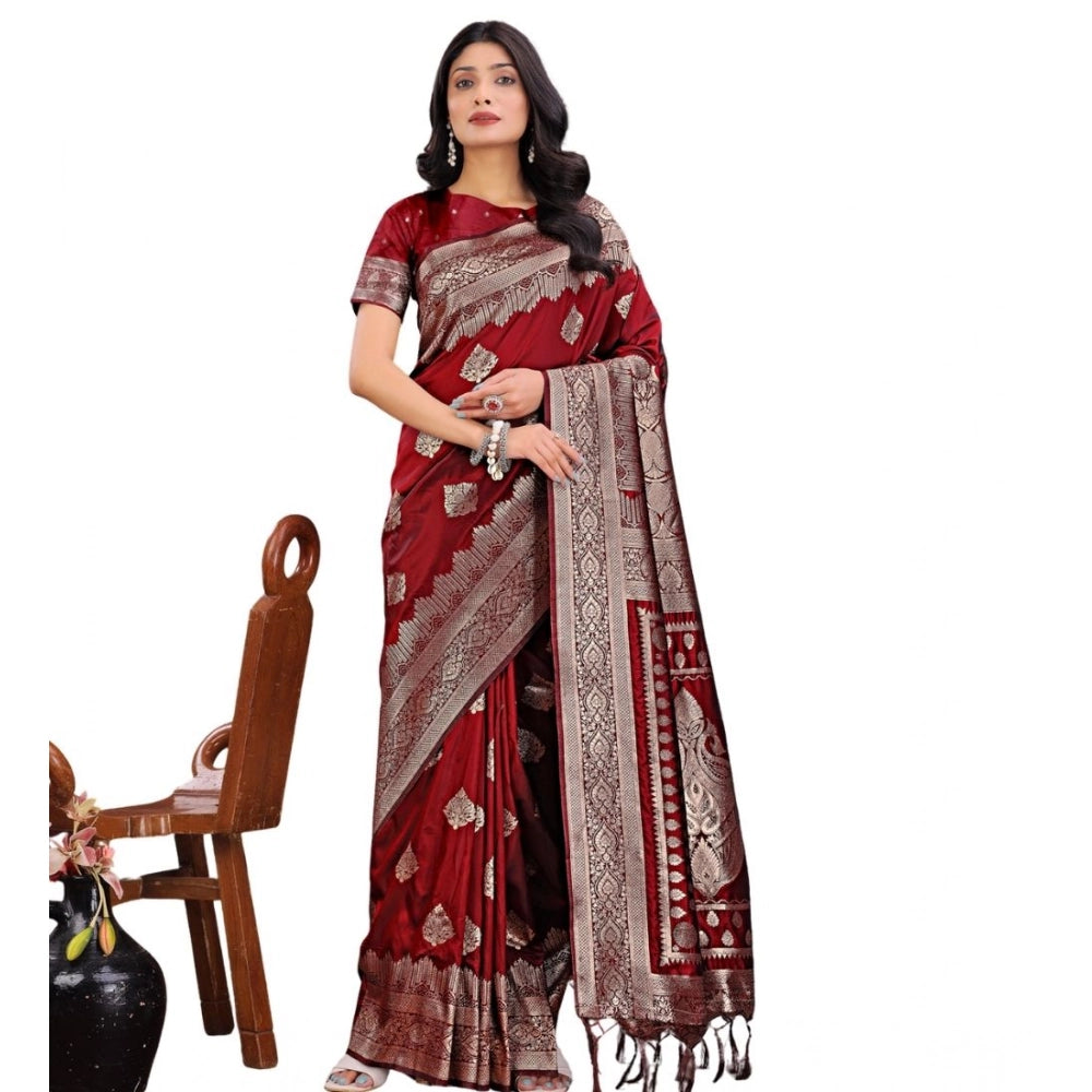 Women'S Silk Printed Saree With Unstitched Blouse 5.5Mtr (Maro