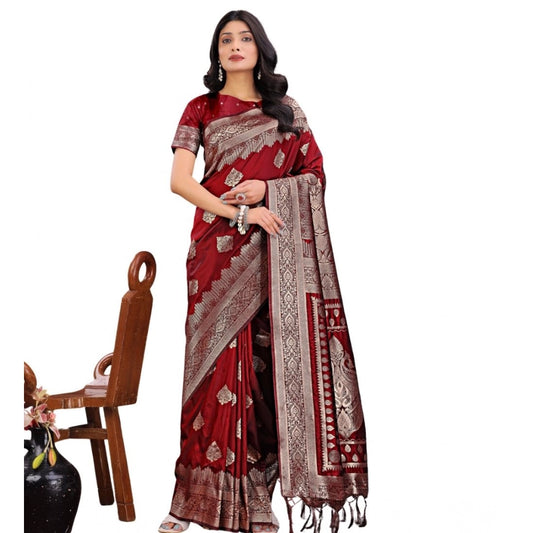 Women'S Silk Printed Saree With Unstitched Blouse 5.5Mtr (Maro