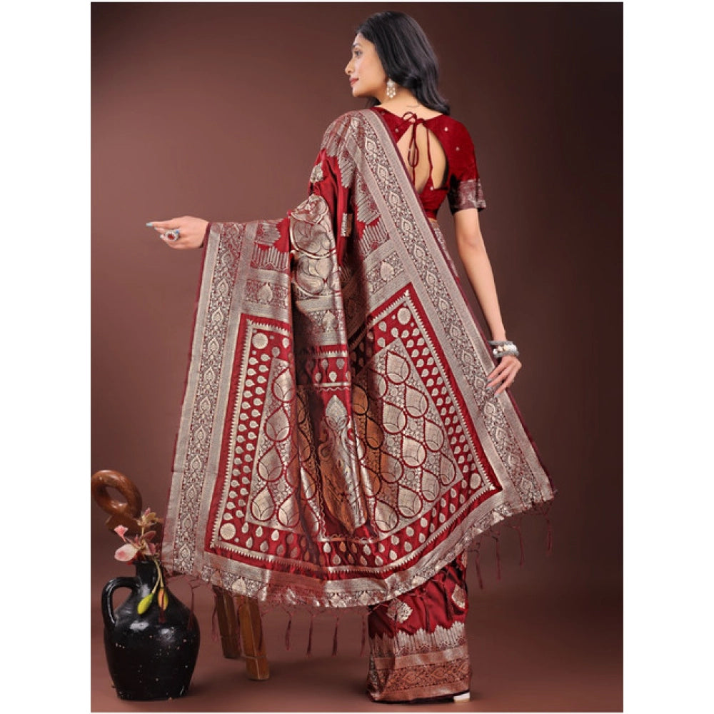Women'S Silk Printed Saree With Unstitched Blouse 5.5Mtr (Maro