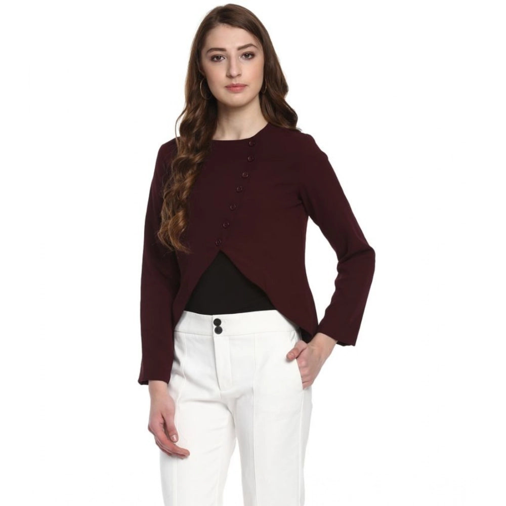 Women'S Polyester Diagonal Cut Long Sleeves Blazer (Maroon)