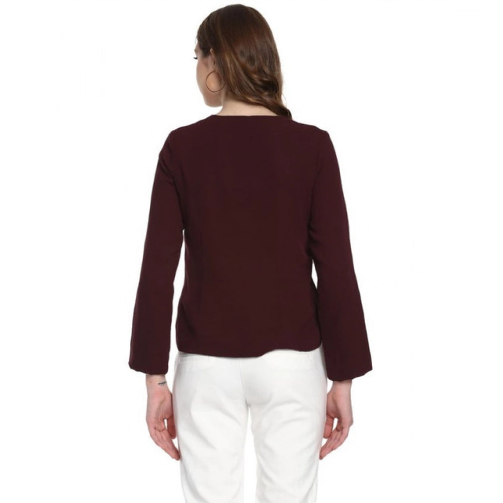 Women'S Polyester Diagonal Cut Long Sleeves Blazer (Maroon)