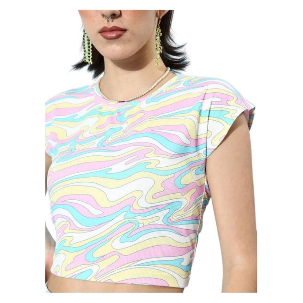 Women'S Polyester Lycra Printed Cap Sleeve Co-Ord Set (Multico