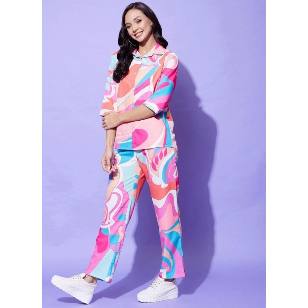 Women'S Polyester Printed 3-4Th Sleeve Co-Ord Set (Multicolor)