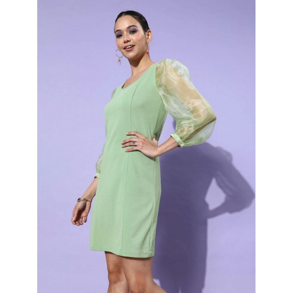 Women'S Organza And Polyester Lycra Solid Long Sleeves Dress (