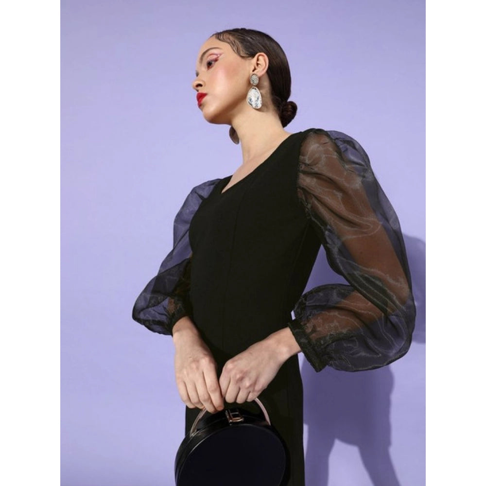Women'S Organza And Polyester Lycra Solid Long Sleeves Dress (