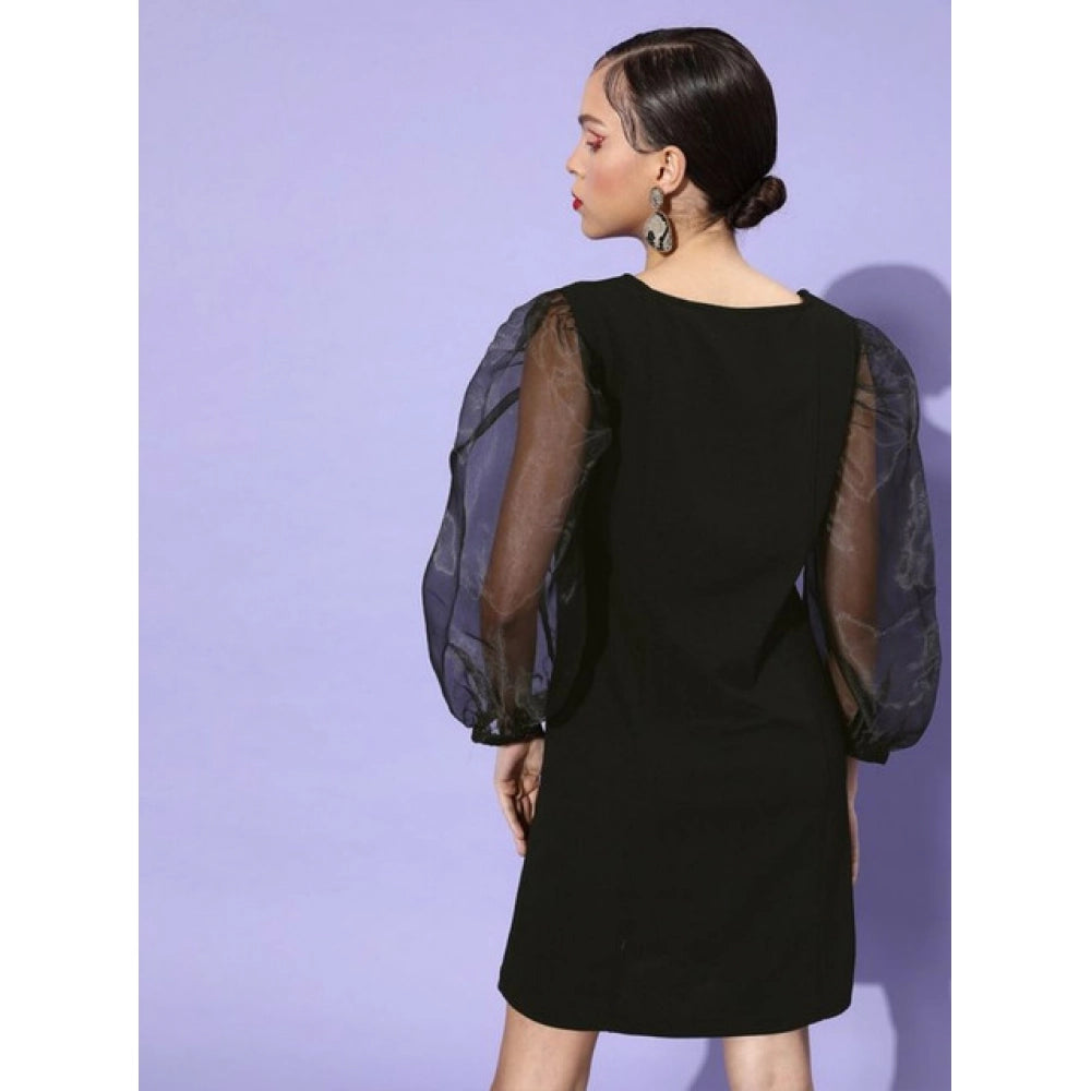 Women'S Organza And Polyester Lycra Solid Long Sleeves Dress (