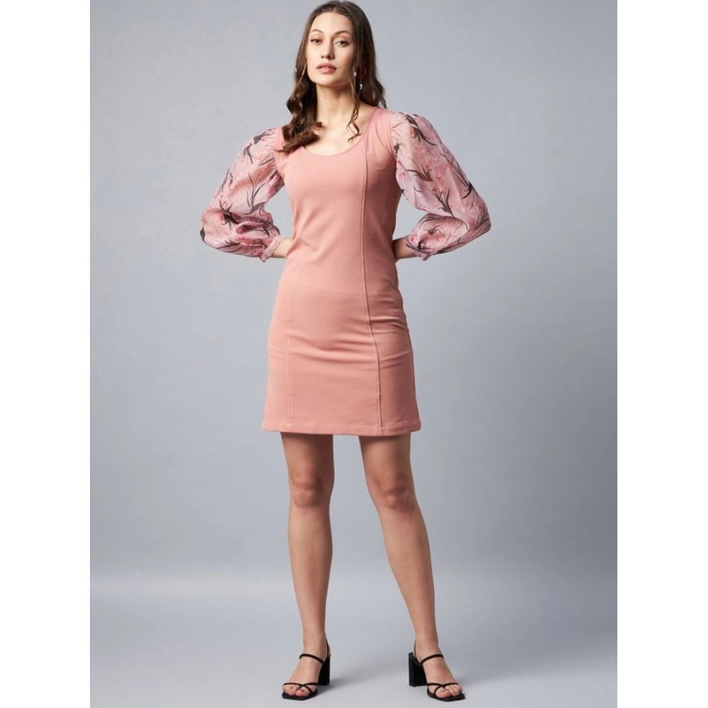 Women'S Polyester Lycra And Organza Floral Balloon Sleeve Dres