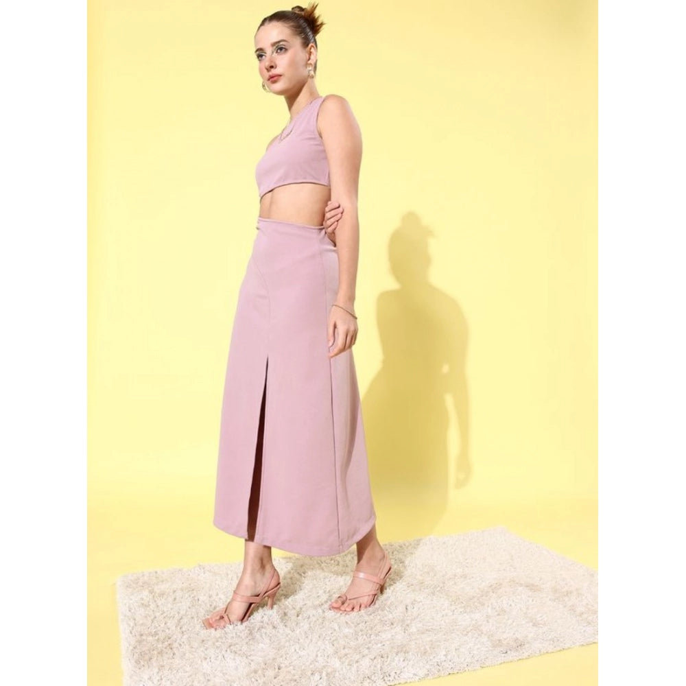 Women'S Polyester Lycra Solid Sleeveless Dress (Lavender)