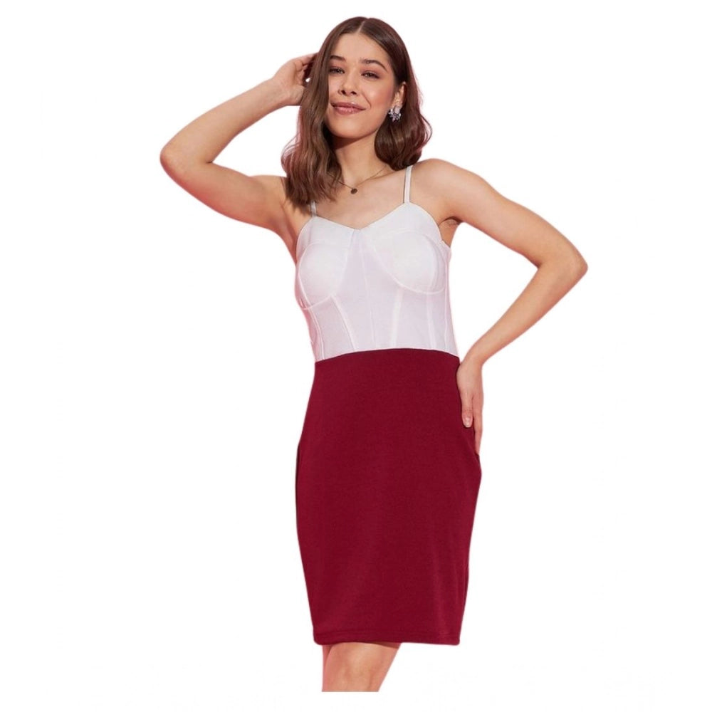 Women'S Polyester Lycra Color Blocking Shoulder Straps Dress (