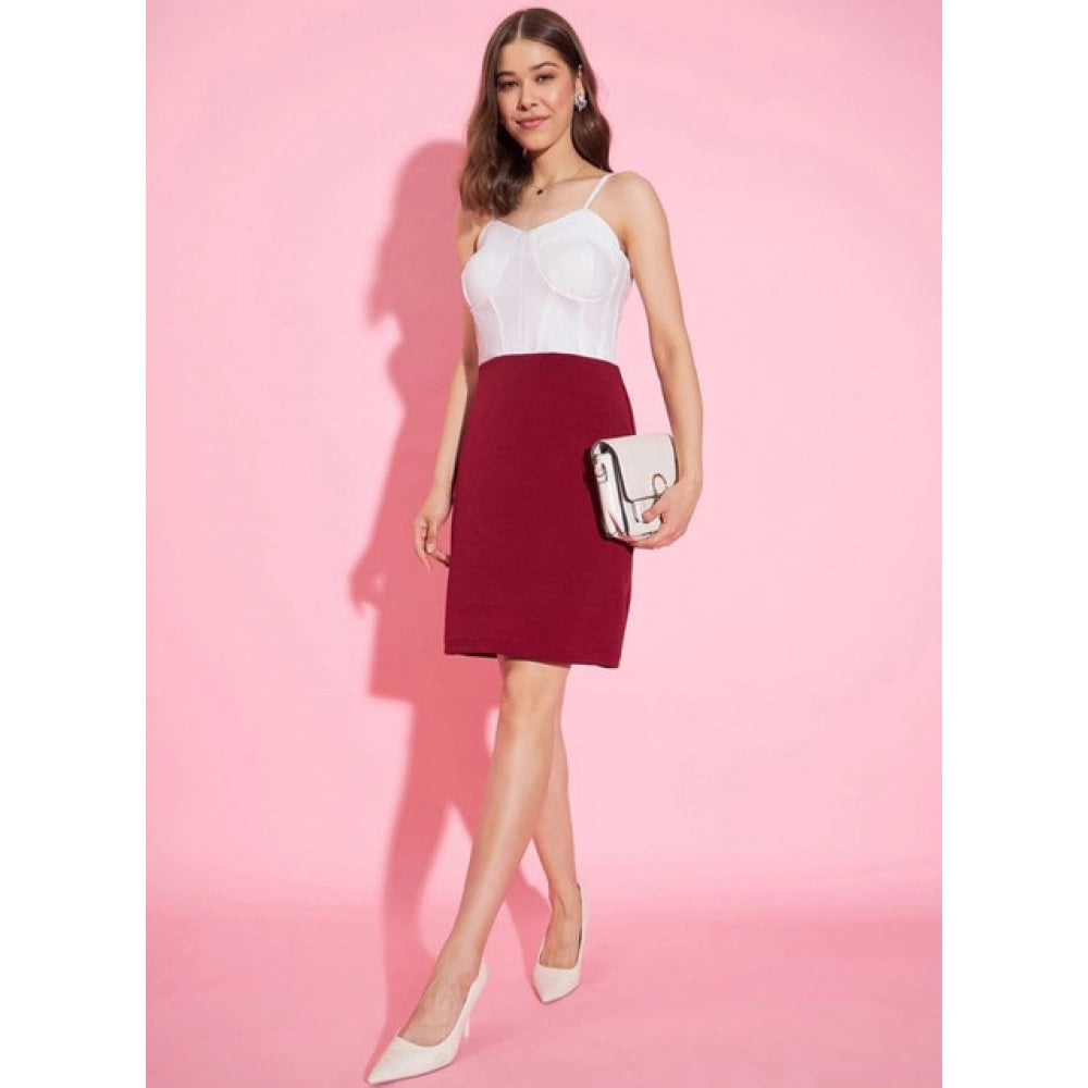 Women'S Polyester Lycra Color Blocking Shoulder Straps Dress (