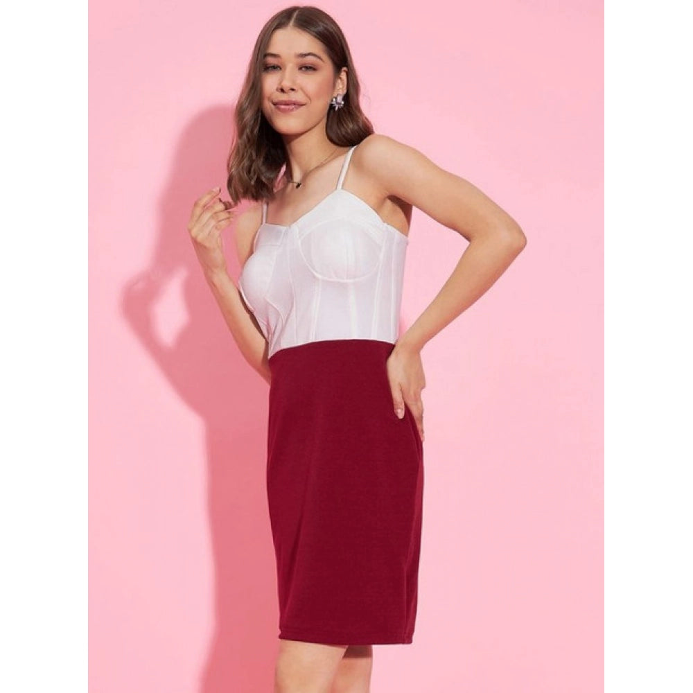 Women'S Polyester Lycra Color Blocking Shoulder Straps Dress (