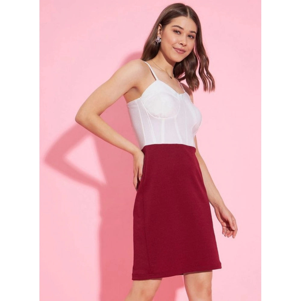 Women'S Polyester Lycra Color Blocking Shoulder Straps Dress (