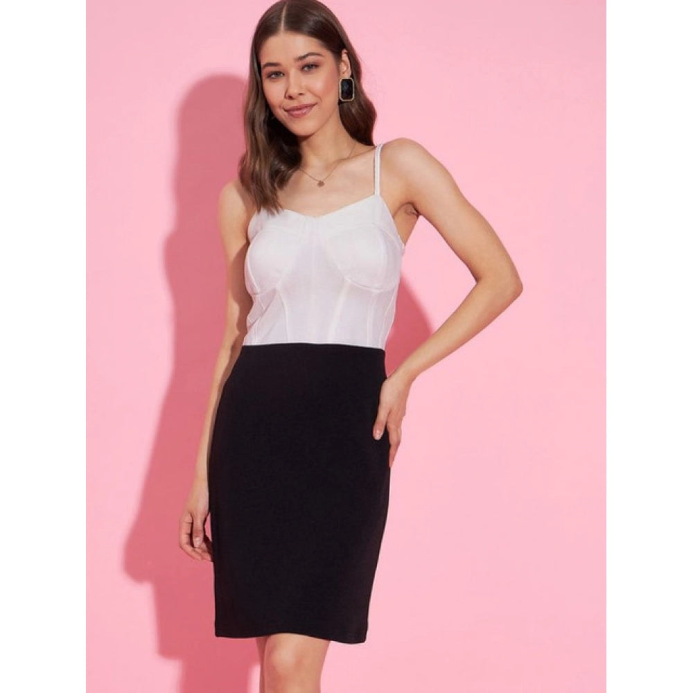 Women'S Polyester Lycra Color Blocking Shoulder Straps Dress (