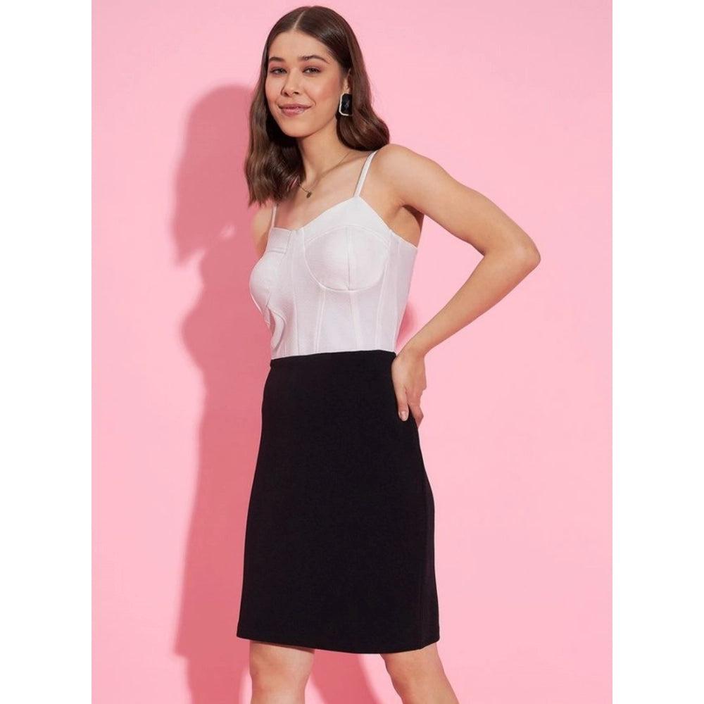 Women'S Polyester Lycra Color Blocking Shoulder Straps Dress (